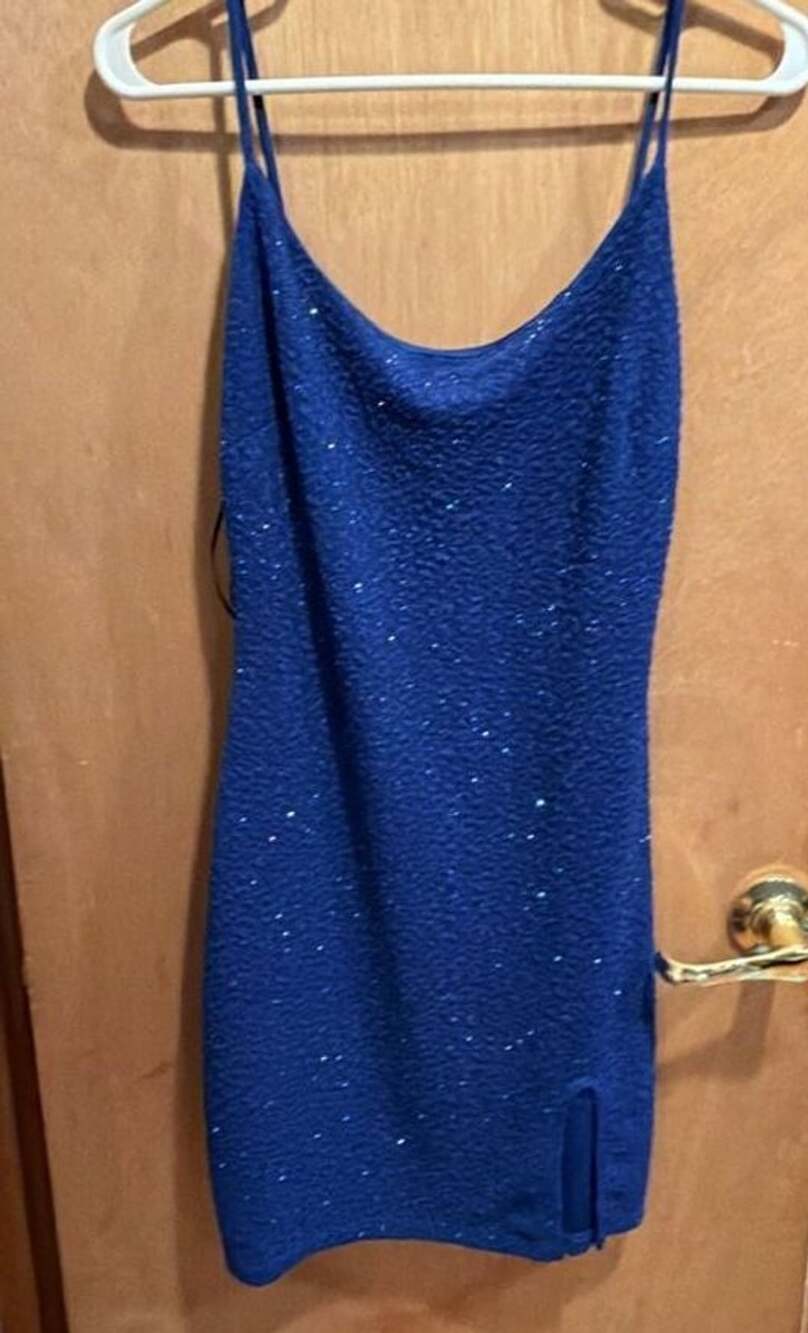 Windsor Blue Glitter Bodycon Mini Dress with Cowl Neck and Slit